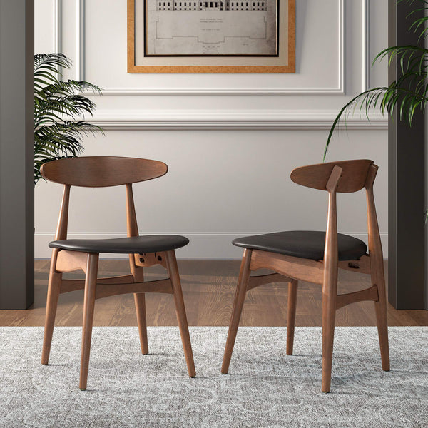 Arne Mid-century Faux Leather Dining Chair Set with Sturdy Rubberwood Legs