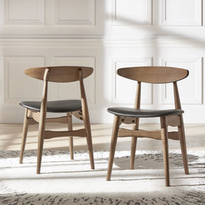 Arne Mid-century Faux Leather Dining Chair Set with Sturdy Rubberwood Legs