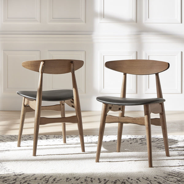 Arne Mid-century Faux Leather Dining Chair Set with Sturdy Rubberwood Legs