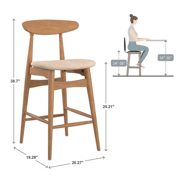 Homelegance Arne Padded Fabric Counter Stools Rubberwood Frame Kitchen Set of 2 512U-24BF