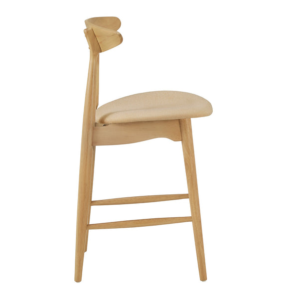 Arne Padded Fabric Counter Stools Rubberwood Frame Kitchen Set of 2