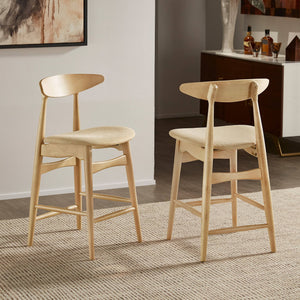 Arne Padded Fabric Counter Stools Rubberwood Frame Kitchen Set of 2