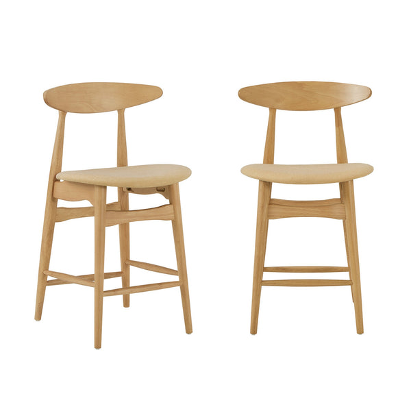 Arne Padded Fabric Counter Stools Rubberwood Frame Kitchen Set of 2