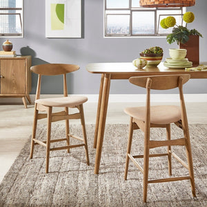 Arne Padded Fabric Counter Stools Rubberwood Frame Kitchen Set of 2