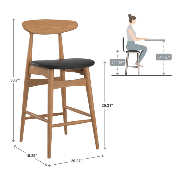 Homelegance Arne Rubberwood Counter Stools Set of Two for Kitchen Island Seating 512U-24BK