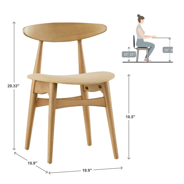 Arne Mid-century Rubberwood Dining Chair with Cushioned Fabric Seat Modern Scandinavian