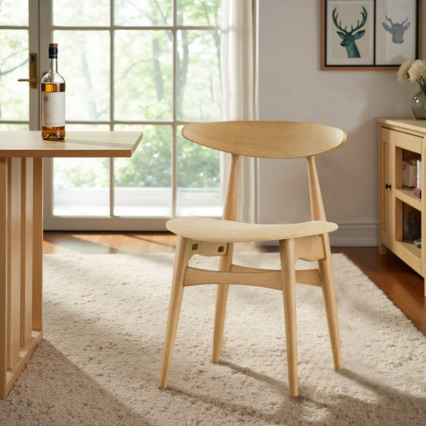 Arne Mid-century Rubberwood Dining Chair with Cushioned Fabric Seat Modern Scandinavian