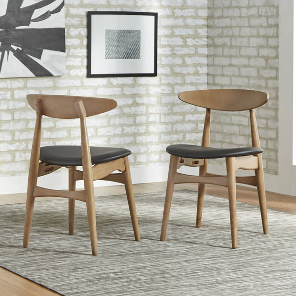Arne Mid-century Faux Leather Dining Chair Set with Sturdy Rubberwood Legs