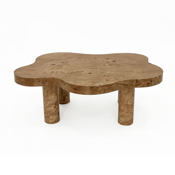 English Elm 40-inch Cloud Shaped Coffee Table Sculptural Mdf Top with Tapered Legs for Living Rooms Natural Wood W3935S00005