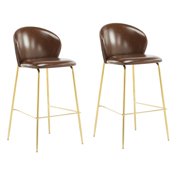 English Elm Christopher Knight Home® - Kira Upholstered Bar Stool Set of 2 — Stylish Low-Back Counter Seating with Cushioned Fabric and Metal Frame for Comfort and Stability Dark Brown,Gold N775P263305D