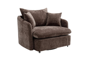 English Elm 360° 360 Swivel Oversized Chenille Armchair with Pocket Spring Seat and Three Throw Pillows Brown W1361S00051