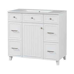 English Elm 36" 36-inch Transitional Bathroom Vanity with Ceramic Basin, Solid Wood Frame, Soft-Close Storage Elegance White N729P255663K