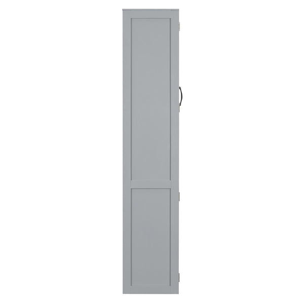 English Elm Full Size Murphy Bed with Open Shelving Wardrobe and Led Lighting for Studio Spaces Gray LP000898AAE
