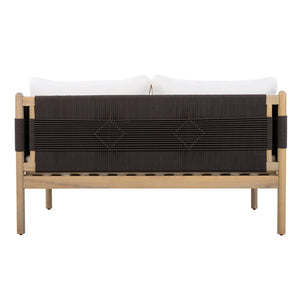 English Elm Outdoor Acacia Wood Loveseat Handwoven Rope Weave Patio Seating with Cushions Black,Cream,Light Teak N768P361444L