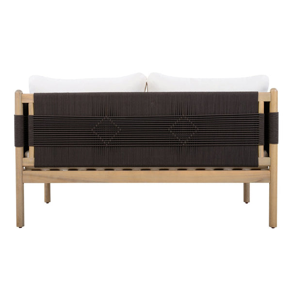 English Elm Outdoor Acacia Wood Loveseat Handwoven Rope Weave Patio Seating with Cushions Black,Cream,Light Teak N768P361444L