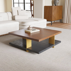 English Elm Classica Rectangle Wood Coffee Table – Elegant Walnut Finish With Stylish Black Metal Frame Design B341P321157