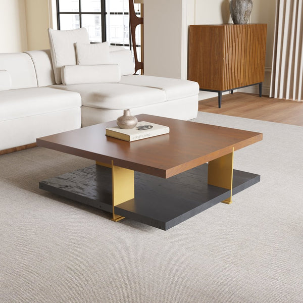 English Elm Classica Rectangle Wood Coffee Table – Elegant Walnut Finish With Stylish Black Metal Frame Design B341P321157