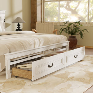 English Elm King Pine Wood Storage Bed with Led Lighting Usb Charging Tall Panel Headboard White W504S00269