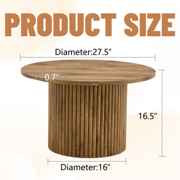 English Elm A Round Mdf Coffee Table with Sculptural Roman Legs and Hidden Storage for Living Rooms W2827P366711