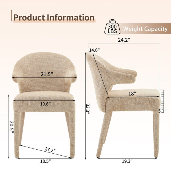 English Elm Modern Chenille Linen Accent Chair Sculptural Hollow Back Swivel Seat for Dining Vanity Khaki W3493P456190