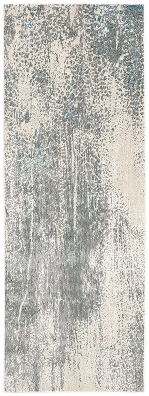 HomeRoots 4' Contemporary Abstract Area Rug in Ivory, Gray, and Blue – Elevate Your Living Space Elegantly 8' Runner 513001