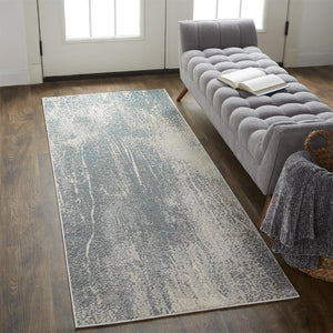 HomeRoots 4' Contemporary Abstract Area Rug in Ivory, Gray, and Blue – Elevate Your Living Space Elegantly 8' Runner 513001