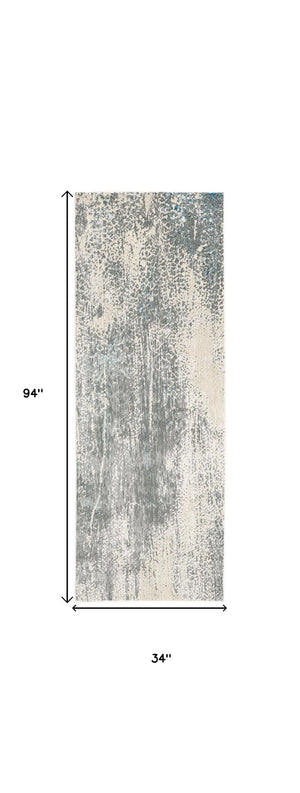 HomeRoots 4' Contemporary Abstract Area Rug in Ivory, Gray, and Blue – Elevate Your Living Space Elegantly 8' Runner 513001
