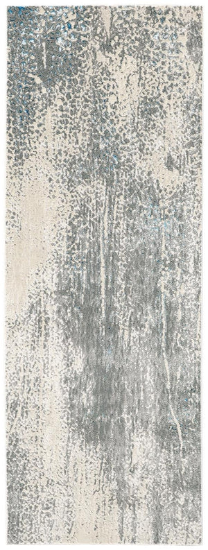 HomeRoots 4' Contemporary Abstract Area Rug in Ivory, Gray, and Blue – Elevate Your Living Space Elegantly 8' Runner 513001