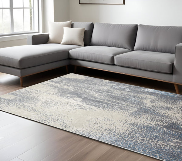 HomeRoots 4' Contemporary Abstract Area Rug in Ivory, Gray, and Blue – Elevate Your Living Space Elegantly 13' X 20' 513004