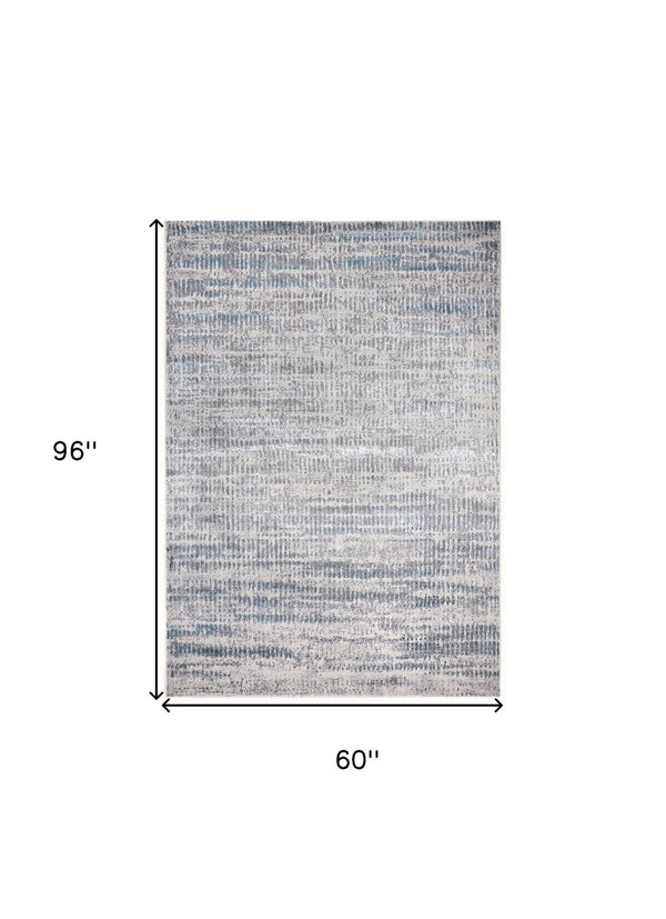 HomeRoots 4' Contemporary Ivory Gray and Blue Abstract Area Rug – Soft, Durable, and Stylish for Any Room 5' X 8' 513006