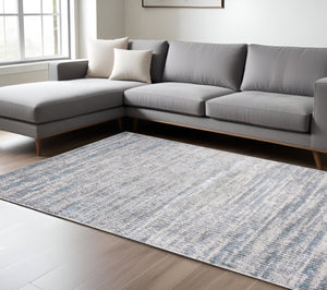 HomeRoots 4' Contemporary Ivory Gray and Blue Abstract Area Rug – Soft, Durable, and Stylish for Any Room 7' X 10' 513007