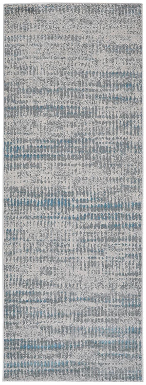 HomeRoots 4' Contemporary Ivory Gray and Blue Abstract Area Rug – Soft, Durable, and Stylish for Any Room 8' Runner 513011