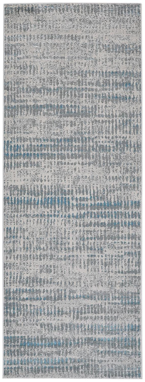 HomeRoots 4' Contemporary Ivory Gray and Blue Abstract Area Rug – Soft, Durable, and Stylish for Any Room 8' Runner 513011