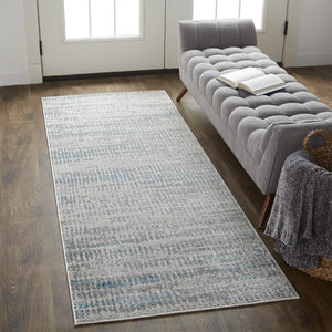HomeRoots 4' Contemporary Ivory Gray and Blue Abstract Area Rug – Soft, Durable, and Stylish for Any Room 8' Runner 513011