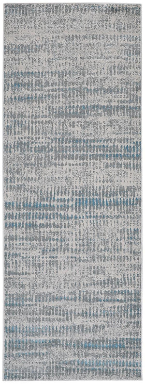 HomeRoots 4' Contemporary Ivory Gray and Blue Abstract Area Rug – Soft, Durable, and Stylish for Any Room 8' Runner 513011