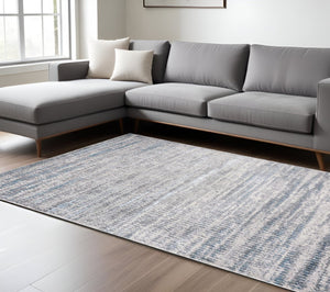 HomeRoots 4' Contemporary Ivory Gray and Blue Abstract Area Rug – Soft, Durable, and Stylish for Any Room 12' X 15' 513012
