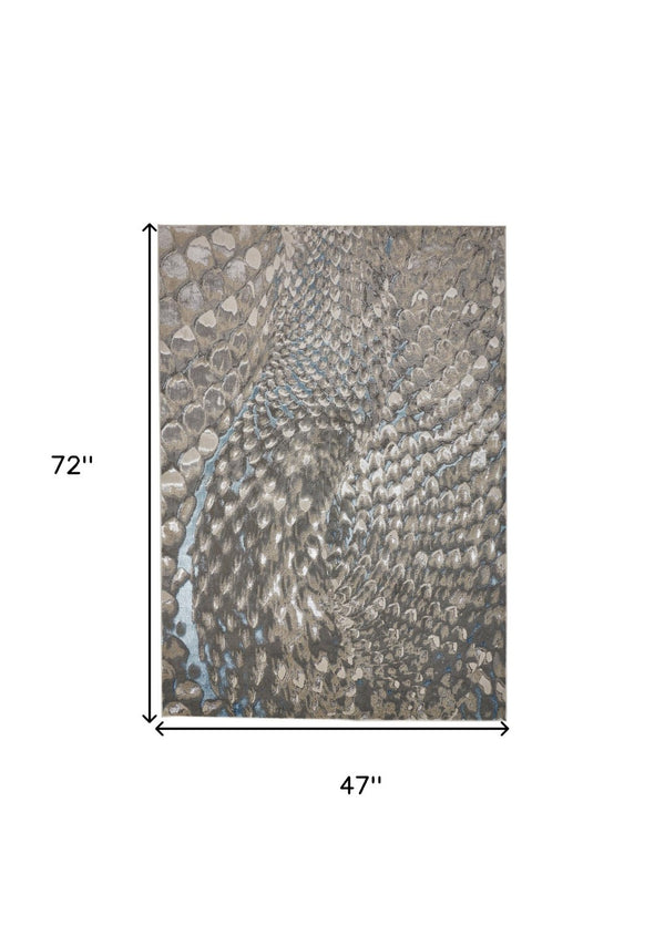 HomeRoots 4' Blue and Gray Geometric Area Rug - Stylish Modern Design for Living Rooms and Home Offices 4' X 6' 513015