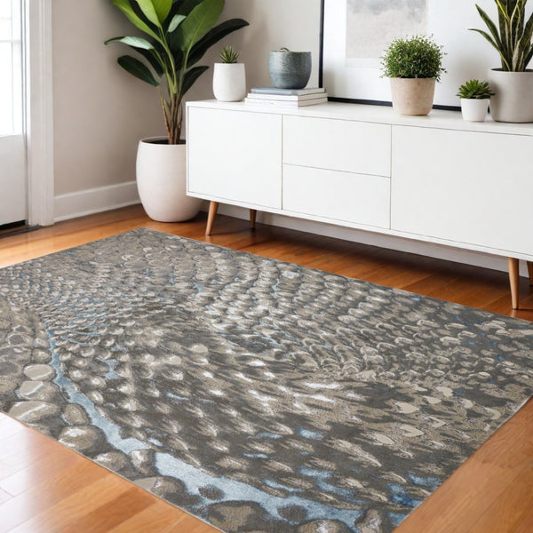 HomeRoots 4' Blue and Gray Geometric Area Rug - Stylish Modern Design for Living Rooms and Home Offices 4' X 6' 513015