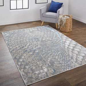 HomeRoots 4' Blue and Gray Geometric Area Rug - Stylish Modern Design for Living Rooms and Home Offices 5' X 8' 513016
