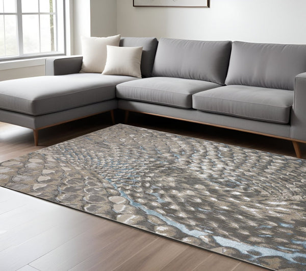 HomeRoots 4' Blue and Gray Geometric Area Rug - Stylish Modern Design for Living Rooms and Home Offices 8' X 10' 513017