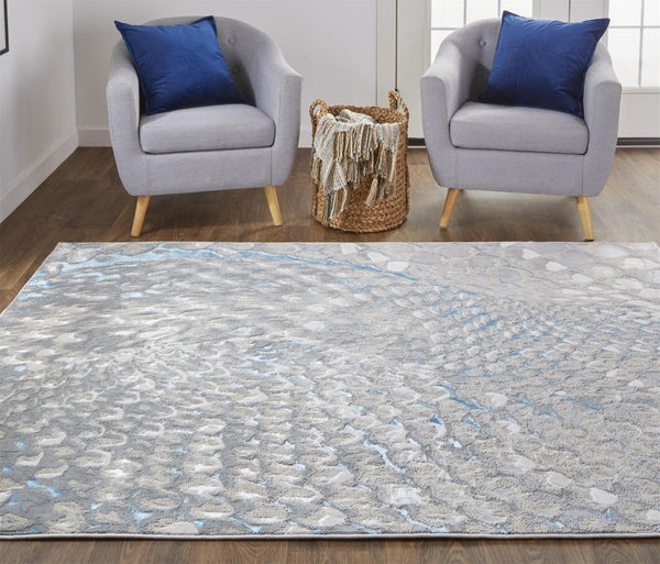 HomeRoots 4' Blue and Gray Geometric Area Rug - Stylish Modern Design for Living Rooms and Home Offices 7' X 10' 513018