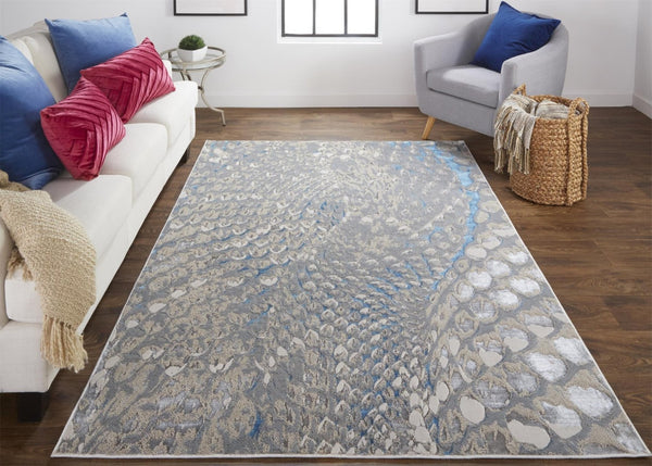 HomeRoots 4' Blue and Gray Geometric Area Rug - Stylish Modern Design for Living Rooms and Home Offices 9' X 12' 513019