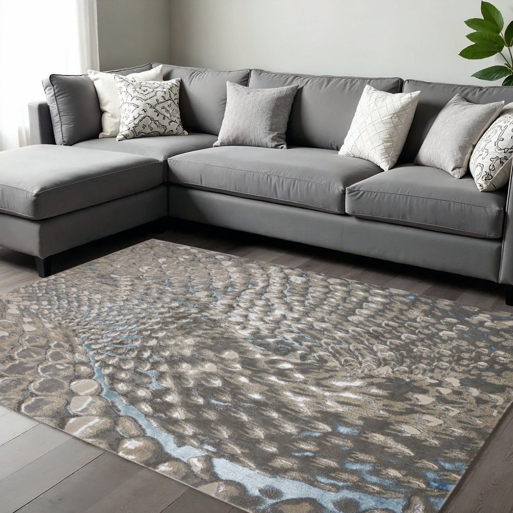 HomeRoots 4' Blue and Gray Geometric Area Rug - Stylish Modern Design for Living Rooms and Home Offices 10' X 13' 513021