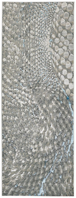 HomeRoots 4' Blue and Gray Geometric Area Rug - Stylish Modern Design for Living Rooms and Home Offices 8' Runner 513022