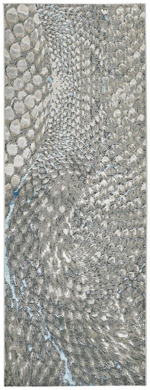 HomeRoots 4' Blue and Gray Geometric Area Rug - Stylish Modern Design for Living Rooms and Home Offices 8' Runner 513022