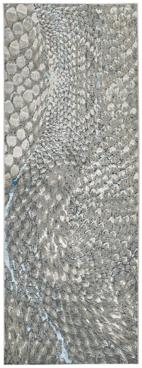 HomeRoots 4' Blue and Gray Geometric Area Rug - Stylish Modern Design for Living Rooms and Home Offices 8' Runner 513022