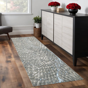 HomeRoots 4' Blue and Gray Geometric Area Rug - Stylish Modern Design for Living Rooms and Home Offices 8' Runner 513022