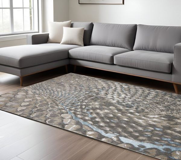 HomeRoots 4' Blue and Gray Geometric Area Rug - Stylish Modern Design for Living Rooms and Home Offices 12' X 15' 513023