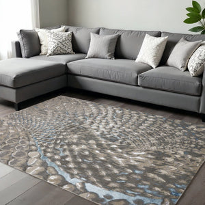 HomeRoots 4' Blue and Gray Geometric Area Rug - Stylish Modern Design for Living Rooms and Home Offices 12' X 18' 513024