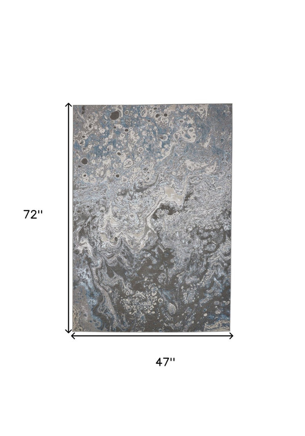 HomeRoots 4' Blue and Gray Abstract Power Loom Area Rug – Modern Design for Stylish, Durable Home Décor 4' X 6' 513026